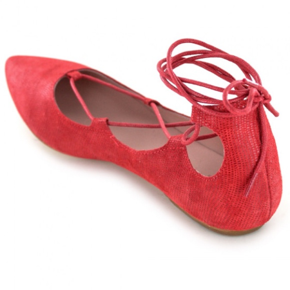 NIB Made in Italy Exotic Red Ghillie Lace Up Flats - Picture 4 of 5